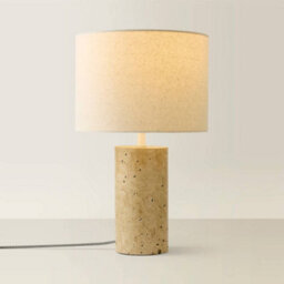 Valuelights Chloe Natural Marble Effect Bedside Table Lamp With Linen Shade - thumbnail 3