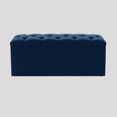 150Cm Luna Chesterfield Ottoman Storage Box - Sapphire Blue Plush Velvet Upholstered Blanket Box - image 1