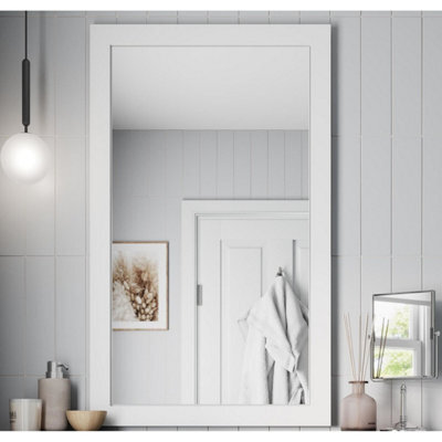 Affine Framed Wooden Bathroom Mirror Wood Frame Wall Mounted Mirrors Grey 1000 X 600mm - image 1