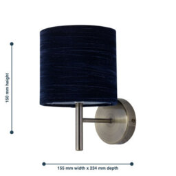 First Choice Lighting Set Of 2 Brea - Antique Brass Wall Lights With Navy Blue Velvet Shades - thumbnail 6