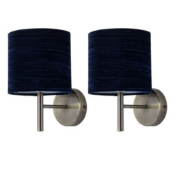 First Choice Lighting Set Of 2 Brea - Antique Brass Wall Lights With Navy Blue Velvet Shades