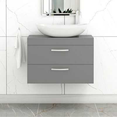 Royal Bathrooms Turin 800mm Wall Mounted Bathroom Vanity Unit With Sink 2 Drawer Indigo Grey Gloss & Cesar Countertop Basin - image 1