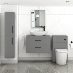 Royal Bathrooms Turin 800mm Wall Mounted Bathroom Vanity Unit With Sink 2 Drawer Indigo Grey Gloss & Cesar Countertop Basin - thumbnail 3