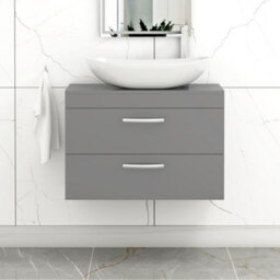 Royal Bathrooms Turin 800mm Wall Mounted Bathroom Vanity Unit With Sink 2 Drawer Indigo Grey Gloss & Cesar Countertop Basin - thumbnail 1