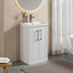 Balterley Belvide Partial Fluted 2 Door Floor Standing Vanity Unit With 1 Tap Hole Thin-Edge Basin- 500mm - Satin White - thumbnail 6
