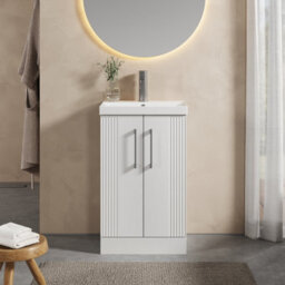 Balterley Belvide Partial Fluted 2 Door Floor Standing Vanity Unit With 1 Tap Hole Thin-Edge Basin- 500mm - Satin White - thumbnail 2