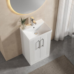 Balterley Belvide Partial Fluted 2 Door Floor Standing Vanity Unit With 1 Tap Hole Thin-Edge Basin- 500mm - Satin White - thumbnail 3