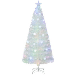 Costway 6 Ft Artificial Fiber Optic Christmas Tree White Pre-Lit Xmas Tree W/ Top Star Light