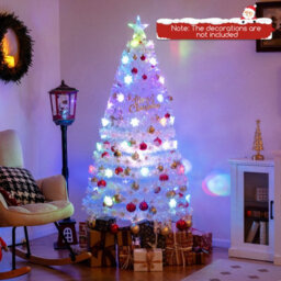 Costway 6 Ft Artificial Fiber Optic Christmas Tree White Pre-Lit Xmas Tree W/ Top Star Light - thumbnail 3
