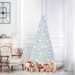 Costway 6 Ft Artificial Fiber Optic Christmas Tree White Pre-Lit Xmas Tree W/ Top Star Light - thumbnail 5