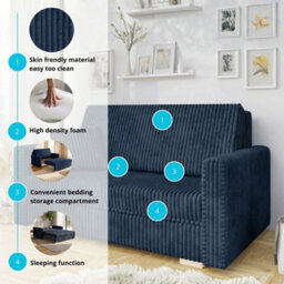 Sofa Bed With Storage Viva Piano Iii Blue Padded Foam Compact Design For Modern Living Rooms And Guest Areas - thumbnail 7