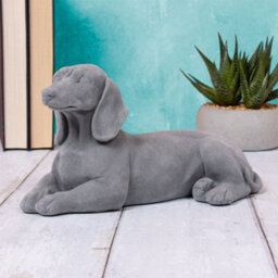 Animal Crackers Laying Dachshund Sausage Dog Figurine Grey Velvet Ornament - thumbnail 1
