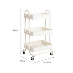 Levede 3 Tier Kitchen Storage Trolley White Steel Rolling Rack Organiser - thumbnail 4
