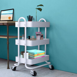 Levede 3 Tier Kitchen Storage Trolley White Steel Rolling Rack Organiser - thumbnail 1
