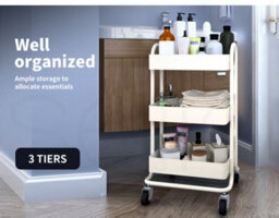Levede 3 Tier Kitchen Storage Trolley White Steel Rolling Rack Organiser - thumbnail 6