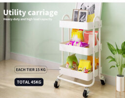 Levede 3 Tier Kitchen Storage Trolley White Steel Rolling Rack Organiser - thumbnail 8