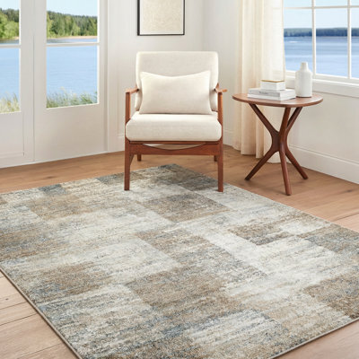 Livabliss Avellino-Modern Brown Grey Blue Graphic High Pile Living Dining Bedroom Rug 200 X 280 Cm Easy Care, Non Shedding - image 1
