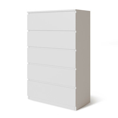 Urbn-Living Urbnliving Height 108.5Cm 5 Drawer Skagen Wooden Bedroom Chest Cabinet Colour White Carcass And White Drawers No Handle Storage - image 1