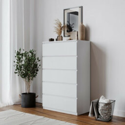 Urbn-Living Urbnliving Height 108.5Cm 5 Drawer Skagen Wooden Bedroom Chest Cabinet Colour White Carcass And White Drawers No Handle Storage - thumbnail 2