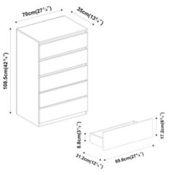 Urbn-Living Urbnliving Height 108.5Cm 5 Drawer Skagen Wooden Bedroom Chest Cabinet Colour White Carcass And White Drawers No Handle Storage - thumbnail 8