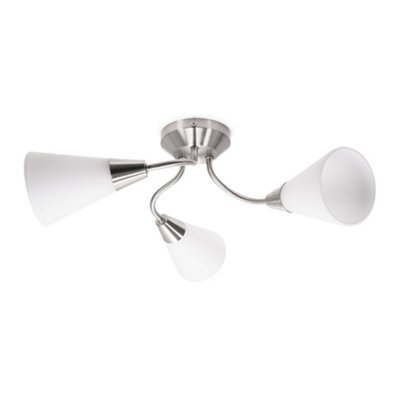 Valuelights Kristina Silver 3 Arm Ceiling Light With White Frosted Glass Shades - Led Bulbs Included - image 1