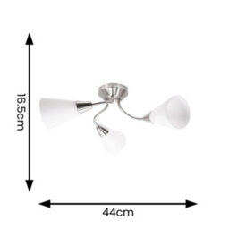 Valuelights Kristina Silver 3 Arm Ceiling Light With White Frosted Glass Shades - Led Bulbs Included - thumbnail 7