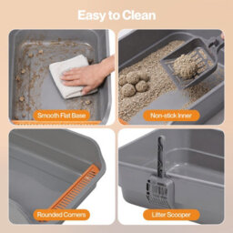 Skylos Cat Litter Tray Spacious High Sided Low Entry Open Pan For Cats Grey - thumbnail 9
