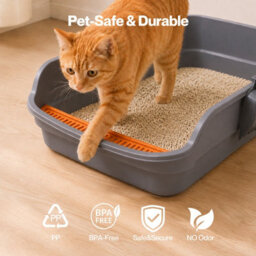 Skylos Cat Litter Tray Spacious High Sided Low Entry Open Pan For Cats Grey - thumbnail 8