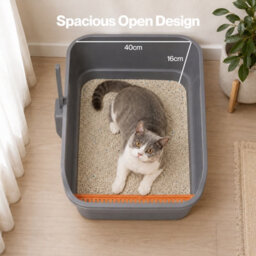 Skylos Cat Litter Tray Spacious High Sided Low Entry Open Pan For Cats Grey - thumbnail 5