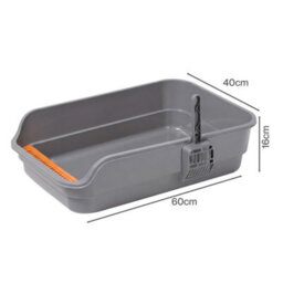 Skylos Cat Litter Tray Spacious High Sided Low Entry Open Pan For Cats Grey - thumbnail 4