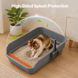 Skylos Cat Litter Tray Spacious High Sided Low Entry Open Pan For Cats Grey - thumbnail 7
