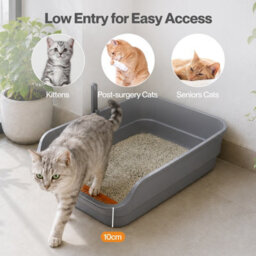 Skylos Cat Litter Tray Spacious High Sided Low Entry Open Pan For Cats Grey - thumbnail 6