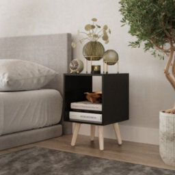 Urbn-Living Urbnliving 30Cm Height Cube Black Wooden Storage Cube Bookcase Scandinavian Style Pine Legs Living Room Bedroom - thumbnail 3