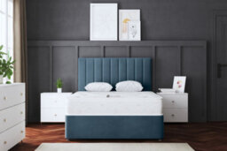 DS Living Amelia Blue Upholstered Panel Divan Bed With Headboard King - thumbnail 3