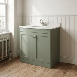 Balterley Swynnerton Traditional 2 Door Floor Standing Vanity Unit With Marble Basin, Satin Green, 800mm - thumbnail 4