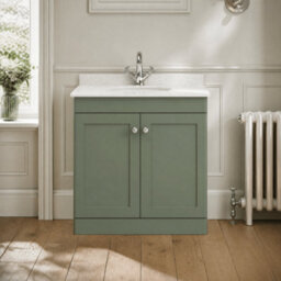 Balterley Swynnerton Traditional 2 Door Floor Standing Vanity Unit With Marble Basin, Satin Green, 800mm - thumbnail 2