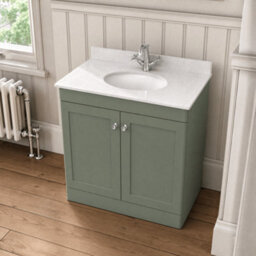 Balterley Swynnerton Traditional 2 Door Floor Standing Vanity Unit With Marble Basin, Satin Green, 800mm - thumbnail 3