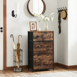 LEDREM Chest Of Drawers, Fabric 5-Drawer Storage Organiser Unit, Dresser, For Living Room, Rustic Brown And Classic Black - thumbnail 2