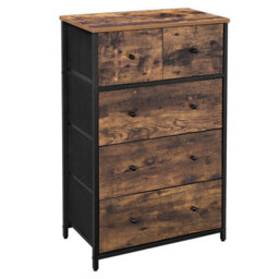 LEDREM Chest Of Drawers, Fabric 5-Drawer Storage Organiser Unit, Dresser, For Living Room, Rustic Brown And Classic Black - thumbnail 3