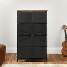 LEDREM Chest Of Drawers, Fabric 5-Drawer Storage Organiser Unit, Dresser, For Living Room, Rustic Brown And Classic Black - thumbnail 7