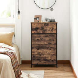 LEDREM Chest Of Drawers, Fabric 5-Drawer Storage Organiser Unit, Dresser, For Living Room, Rustic Brown And Classic Black - thumbnail 1