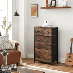 LEDREM Chest Of Drawers, Fabric 5-Drawer Storage Organiser Unit, Dresser, For Living Room, Rustic Brown And Classic Black - thumbnail 8