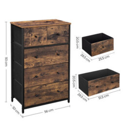 LEDREM Chest Of Drawers, Fabric 5-Drawer Storage Organiser Unit, Dresser, For Living Room, Rustic Brown And Classic Black - thumbnail 9