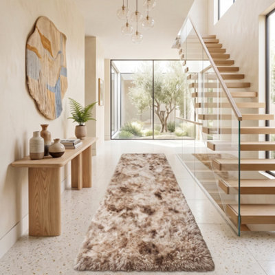 Oxford Homeware Shaggy Rug Anti-Slip Washable Soft Fluffy Living Room And Bedroom Rug (Mottled Beige, 80X150Cm) - image 1