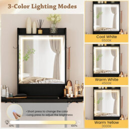 Costway Narrow Vanity Table W/ Lights Compact Makeup Dressing Table W/ Visible Glass Top-Black - thumbnail 4