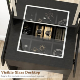 Costway Narrow Vanity Table W/ Lights Compact Makeup Dressing Table W/ Visible Glass Top-Black - thumbnail 8