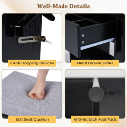 Costway Narrow Vanity Table W/ Lights Compact Makeup Dressing Table W/ Visible Glass Top-Black - thumbnail 9