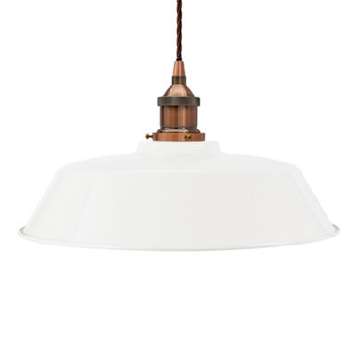 White Chancery Painted Dome Pendant Light With Antique Copper Lamp Holder And Brown Twisted Cable - Se Home - image 1