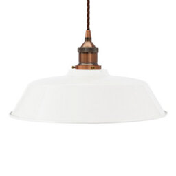 White Chancery Painted Dome Pendant Light With Antique Copper Lamp Holder And Brown Twisted Cable - Se Home - thumbnail 1