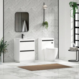 Royal Bathrooms Orion 600mm Matt White 2 Drawer Floor Standing Vanity Unit With Ceramic Basin & Black Strip - thumbnail 3